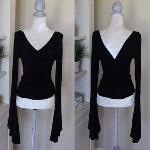 Free People Black Flared Long Sleeve Top